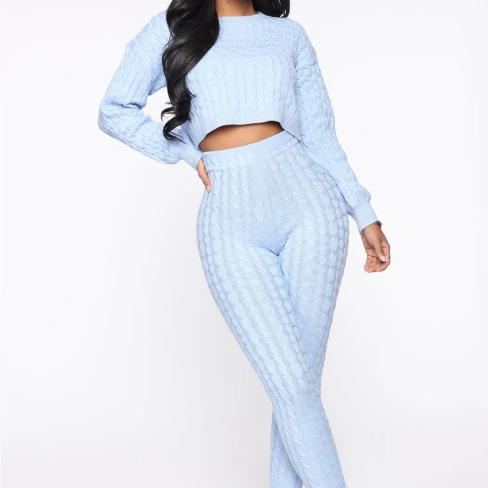 Light Blue Cable Knit Two-Piece Set